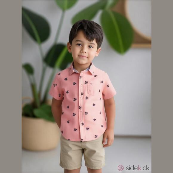 Gymboree Boys Shirt Size S 5 6 Island Cruise Palm Tree Navy Blue Coral NEW - Picture 1 of 5